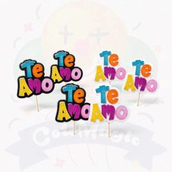 Toppers Te Amo Multicolor | COTIMAGIC - Tu tienda de cotillón