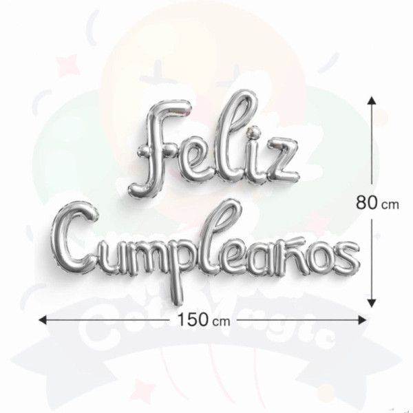 GLOBO FELIZ CUMPLEAÑOS CURSIVA - PLATEADO