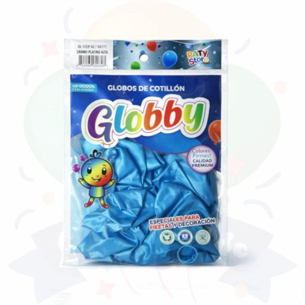 GLOBOS CHROME GLOBBY - AZUL - PAQ. 12" x 10u.